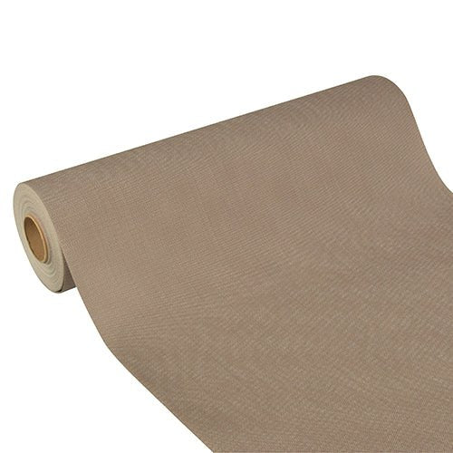 Starpak-bordslöparen "Soft Selection Plus" av tyg-liknande fleece (24 m x 40 cm) i beige är delvis utrullad på vit bakgrund – perfekt för festliga tillfällen.