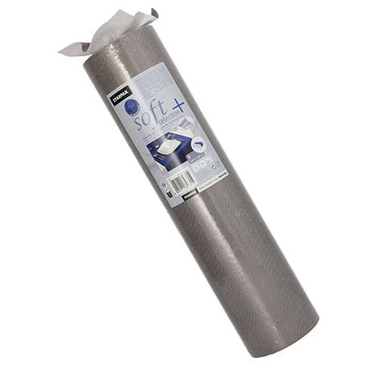 Avbildad är en cylindrisk rulle Starpak-bordslöpare, tyg-liknande, fleece "soft selection plus" (24 m x 40 cm) från Starpak mot vit bakgrund, där en duk delvis är utdragen ovanpå.
