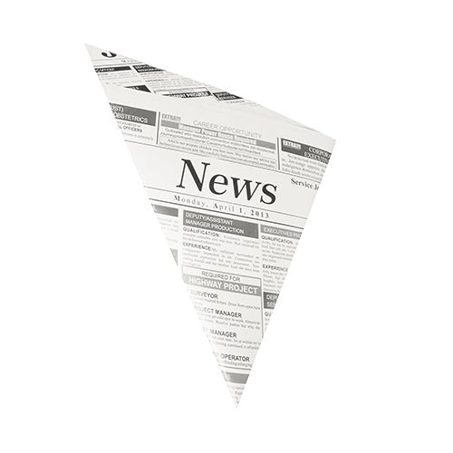 En PAPSTAR spetsstrut "Newsprint" (32,5x23 cm) pergament-ersättning-fettbeständig, med text och rubriker med "News" i mitten. Förpackning med 300 stycken från PAPSTAR GmbH.