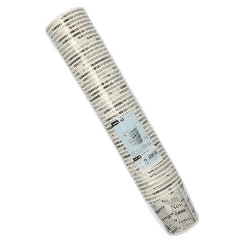 Starpak 50 snacksbägare „To Go“ av stabil kartong i tidningsdesign (470 ml, ø 9,9 cm) i klar foliepåse med blå etikett på framsidan.