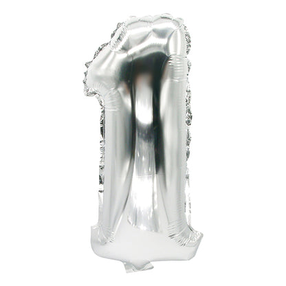 Den PAPSTAR folieballongen (35 x 20 cm) i silver från PAPSTAR GmbH, formad som siffran ett och fotograferad mot vit bakgrund – idealisk som elegant dekoration för varje speciellt tillfälle.