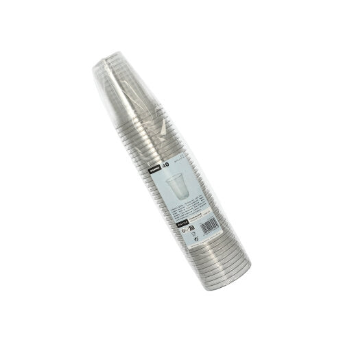 Ett paket med 40 Starpak Hurricane PET 0,2 l glasklara dricksglas (Ø 7,8 cm x 9,7 cm) är insvept i folie och har en vit etikett med produktdetaljer i mitten.