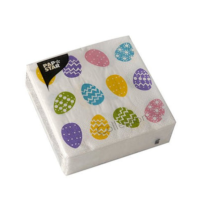 Ett paket med 50 PAPSTAR servetter 1/4-vikning, 25x25 cm, design "Bunte Eier" från PAPSTAR GmbH - festliga servetter i ljusa färger, perfekt för påsken.