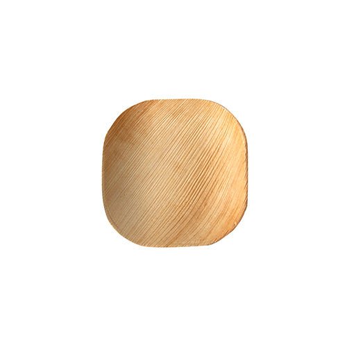 PAPSTAR 25 tallrikar palmblad "pure" från PAPSTAR GmbH är en liten, kvadratisk tallrik med rundade kanter av ljust palmblad. Dess miljövänliga design imponerar med sin unika naturliga ådring och visas på en enkel, vit bakgrund.