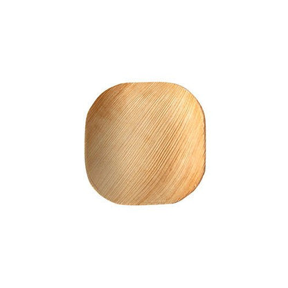 PAPSTAR 25 tallrikar palmblad "pure" från PAPSTAR GmbH är en liten, kvadratisk tallrik med rundade kanter av ljust palmblad. Dess miljövänliga design imponerar med sin unika naturliga ådring och visas på en enkel, vit bakgrund.