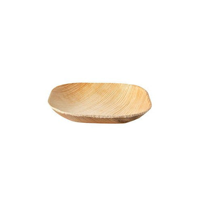 PAPSTAR 25 tallrikar, palmblad "pure" från PAPSTAR GmbH är en kvadratisk träskål med rundade kanter och synlig träådring, tillverkad av naturliga material och avbildad på vit bakgrund.