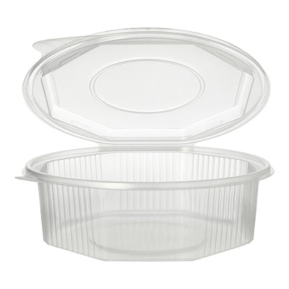 En transparent, åttakantig Starpak förpackningsbägare (1,5 l, 5,9 x 18 x 18 cm) med klafflock kan öppnas och ger en vy över det tomma innehållet. PP-behållaren har vertikala sidribb och en slät, plan botten. Finns tillgänglig som förpackning med 25 stycken med folie.