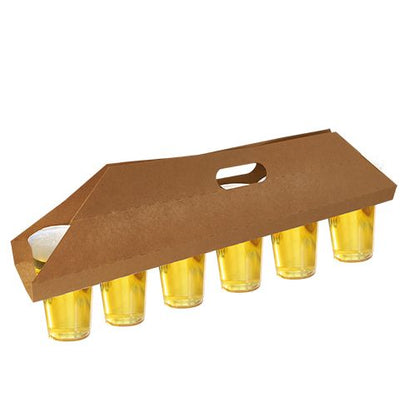 De PAPSTAR bärbrickorna "pure" 12x9,5 cm i brunt rymmer 6 koppar och har ett övre bärhandtag för enkel transport. Tillverkad av PAPSTAR GmbH, varje paket innehåller 30 miljövänliga kartongbrickor förpackade i krympfolie.