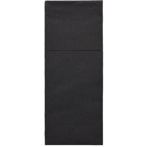 Starpak 100 bestickfickor, Airlaid 40x48 cm med bestickveck, kännetecknas av en elegant svart rektangulär design med en diskret horisontell indelning och en strukturerad Airlaid-yta som påminner om elegant bordsdekoration.