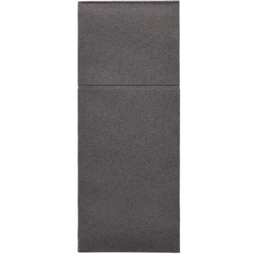Ett rektangulärt, vertikalt konstverk, uppdelat i två strukturerade, mörkgrå områden, påminner om den sofistikerade stilen hos Starpak 100 bestickfickor av Airlaid (40 x 48 cm med bestickveck) från Starpak.