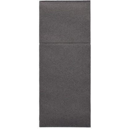 Ett rektangulärt, vertikalt konstverk, uppdelat i två strukturerade, mörkgrå områden, påminner om den sofistikerade stilen hos Starpak 100 bestickfickor av Airlaid (40 x 48 cm med bestickveck) från Starpak.