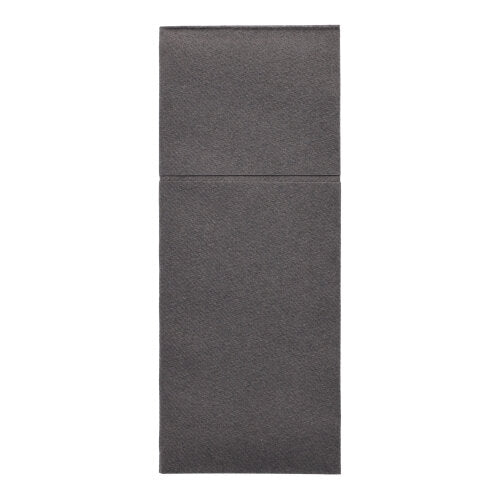 Starpak 100 bestickfickor, Airlaid 40×48 cm med bestickveck, är en mörkgrå, rektangulär, strukturerad matta, delad av en horisontell linje och platt presenterad på vit bakgrund – idealisk för modern bordsdekoration.