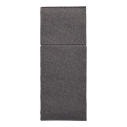 Starpak 100 bestickfickor, Airlaid 40×48 cm med bestickveck, är en mörkgrå, rektangulär, strukturerad matta, delad av en horisontell linje och platt presenterad på vit bakgrund – idealisk för modern bordsdekoration.