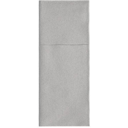 Starpak 100 bestickfickor, Airlaid 40 cm x 48 cm med bestickveck, är ljusgrå, till tredjedelar vikta rektangulära servetter med en övre vikning – idealiska för elegant bordsdekoration eller som stiliga bestickfickor.