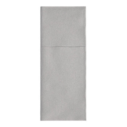 Starpak 100 bestickficka-servett av slätt, enkelt Airlaid-material (40 x 48 cm) är snyggt längsveckad och har ett vertikalt veck för bestick. Den presenteras i enkel ljusgrå.