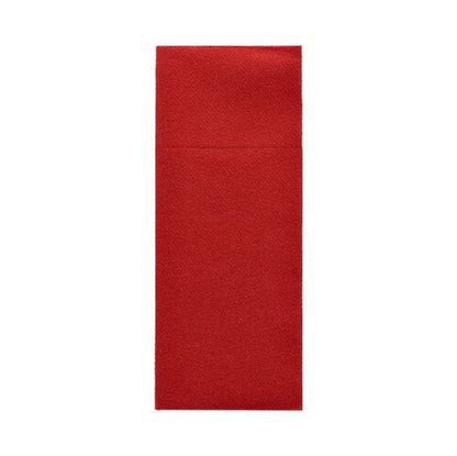 Avbildad är ett Starpak 100 bestickfickor Airlaid-kuvert (40 x 33 cm, med bestickvikning) i enkel röd, rektangulär form på vit bakgrund. Fliken är inte synlig.