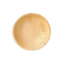 En PAPSTAR tallrik av palmblad "pure", rund (Ø 18,5 cm), hållbar, med slät yta och naturlig ådring, fotograferad ovanifrån på vit bakgrund. Märke: PAPSTAR GmbH. Kartong med 25 stycken.