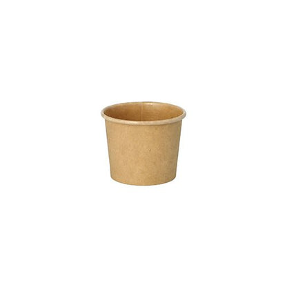 En PAPSTAR portionsbägare av brunt, återvinningsbart papper från PAPSTAR GmbH står centrerad på vit bakgrund. Den miljövänliga designen är enkel och slät, utan varumärkestryck eller dekor.