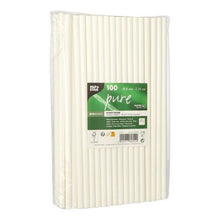Den genomskinliga plastförpackningen med 100 vita PAPSTAR Shake-Halmen-papper ”pure” (Ø 8 mm, 25 cm) av PAPSTAR GmbH utmärker sig genom sin miljövänliga design och en detaljerad grön-vit etikett – perfekta hållbara sugrör för milkshakes.
