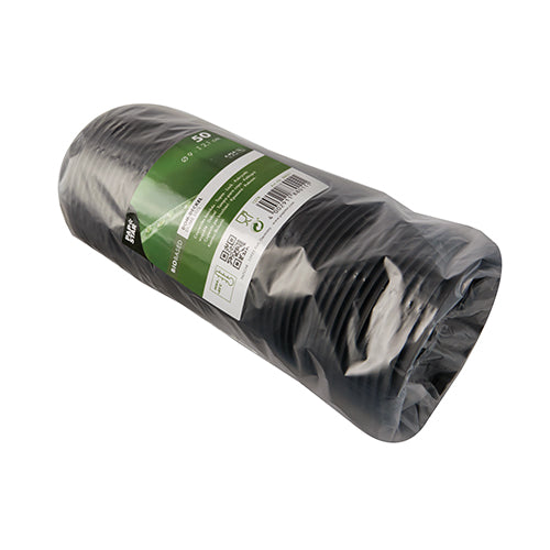 En stapel PAPSTAR 50 kupolformade lock, runda vita C-PLA-lock (2,1 cm höga) från PAPSTAR GmbH, säkert förpackade i en genomskinlig förpackning med grön-vit etikett – en miljövänlig lösning för din växtvård.