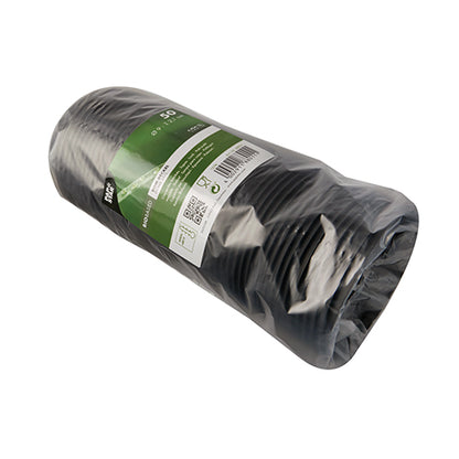 En stapel PAPSTAR 50 kupolformade lock, runda vita C-PLA-lock (2,1 cm höga) från PAPSTAR GmbH, säkert förpackade i en genomskinlig förpackning med grön-vit etikett – en miljövänlig lösning för din växtvård.