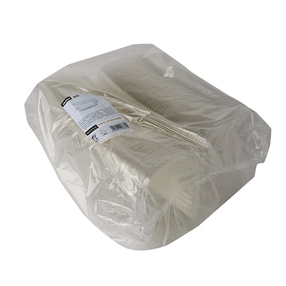 Starpak 50 delikatess- och salladsskålar med gångjärnslock, R-PET klarglas oval, levereras i en transparent, miljövänlig påse – perfekt för hållbar servering av delikatess- och salladsrätter.