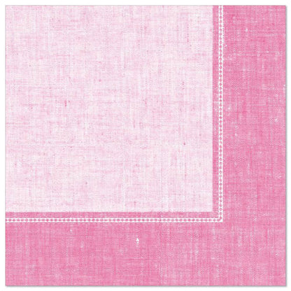 De PAPSTAR 50 servetter "ROYAL Collection" 1/4-vikning 40 x 40 cm rosa från PAPSTAR GmbH har en lätt strukturerad rosa design med ljusare mitt, mörkare kant och broderade vita linjer - idealiska för eleganta bordsdekorationer.