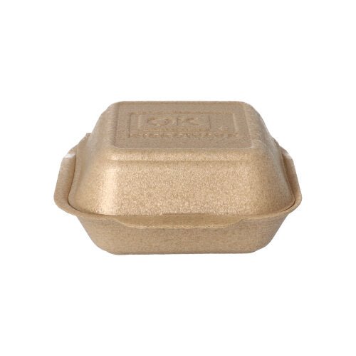 Starpak 125 hamburgarlådor stora med lock (XPP, 7x15x15 cm, beige) är idealiska för transport av hamburgare och presenteras mot en vit bakgrund.