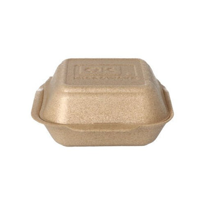 Starpak 125 hamburgarlådor stora med lock (XPP, 7x15x15 cm, beige) är idealiska för transport av hamburgare och presenteras mot en vit bakgrund.
