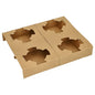 Das PAPSTAR Tragetabletts "pure" braun ist ein flaches, unmontiertes Tragetablett för 4 soppskålar (3,6x19,8x24,1 cm), miljövänligt och levereras i 25-pack från PAPSTAR GmbH; här placerat på vit bakgrund.