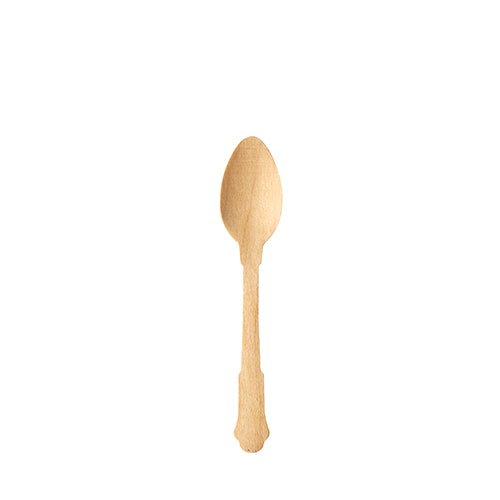 En enskild PAPSTAR GmbH kaffesked trä "pure" 12 cm i vintage-design står i mitten på en enkel vit bakgrund.
