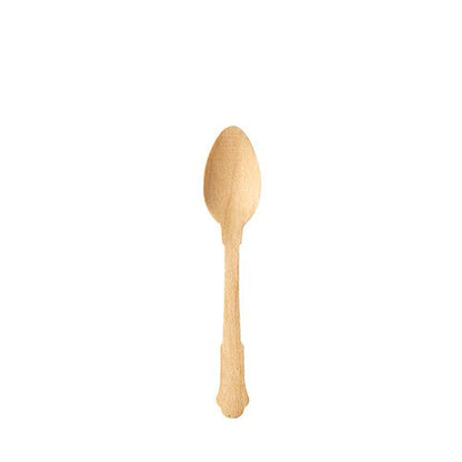 En enskild PAPSTAR GmbH kaffesked trä "pure" 12 cm i vintage-design står i mitten på en enkel vit bakgrund.