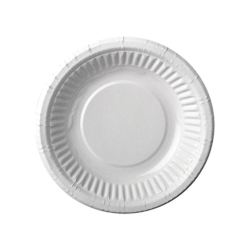 En rund, vit PAPSTAR skål (19 cm Ø, 3 cm hög) från PAPSTAR GmbH, avbildad ovanifrån på vit bakgrund - idealisk för fester eller picknickar. Förpackningen innehåller 12 miljövänliga skålar i krympplast.