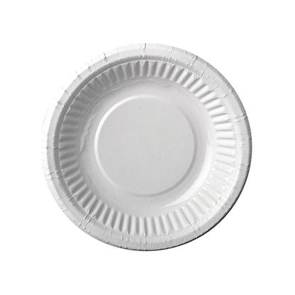 En rund, vit PAPSTAR skål (19 cm Ø, 3 cm hög) från PAPSTAR GmbH, avbildad ovanifrån på vit bakgrund - idealisk för fester eller picknickar. Förpackningen innehåller 12 miljövänliga skålar i krympplast.