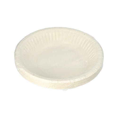 Ett 12-pack PAPSTAR skålar runda (19 cm, 3 cm hög, vit) från PAPSTAR GmbH med krusad kant visas förpackade i krympplast mot vit bakgrund - idealiska för fester och evenemang.