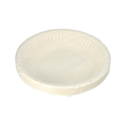 Ett 12-pack PAPSTAR skålar runda (19 cm, 3 cm hög, vit) från PAPSTAR GmbH med krusad kant visas förpackade i krympplast mot vit bakgrund - idealiska för fester och evenemang.