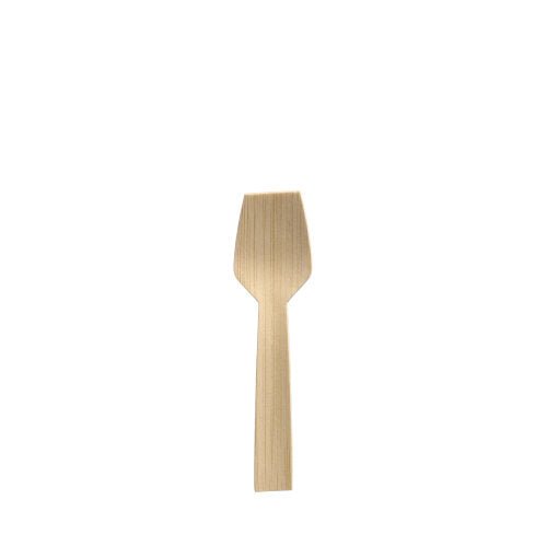 En enda PAPSTAR glasskopa av bambu "pure", 9,2 cm, med en platt rektangulär design står vertikalt på en enkel vit bakgrund. Detta miljövänliga redskap från PAPSTAR GmbH är idealiskt för det hållbara köket.