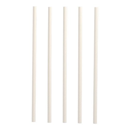 Fem PAPSTAR Shake-sugrör av papper (Ø 8 mm, 25 cm) från PAPSTAR GmbH är vertikalt arrangerade mot vit bakgrund och erbjuder ett hållbart alternativ till traditionella sugrör.