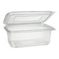 Der Starpak 50 Verpackungsbecher mit Klappdeckeln ist ein durchsichtiger, rechteckiger PP-Behälter mit gerippter Struktur und Scharnierdeckel, ideal für die sichere Aufbewahrung von Lebensmitteln.
