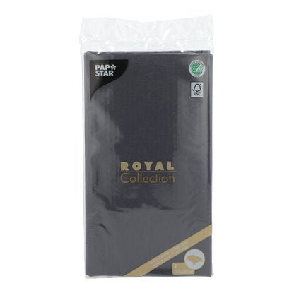 Avbildad är en PAPSTAR duk från ROYAL Kollektion (120 x 180 cm) från PAPSTAR GmbH. Förpackningen är försedd med gyllene-vit text, logotyper och en FSC-sigill – perfekt för ett elegant dukat bord.