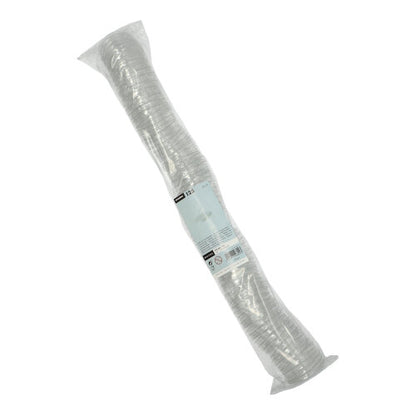 Ett paket med 125 genomskinliga Starpak-PET-lock för dressingbägare, rund, Ø 5,9 cm × 0,7 cm, tätt staplade i en cylindrisk form med en produktetikett på förpackningen, förpackad i plast.