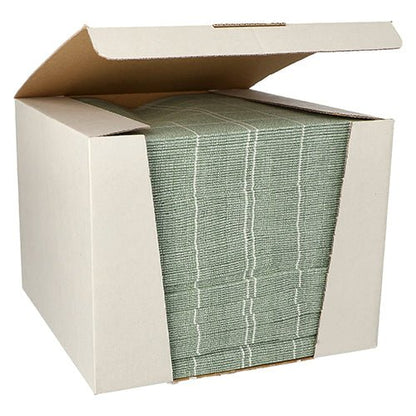 I en öppnad förpackning finns 100 servetter (1/4-vikta, 40x40 cm) från ROYAL Collection av PAPSTAR GmbH. Det handlar om gröna servetter med fina vita linjer som är både eleganta och praktiska vid alla typer av evenemang.