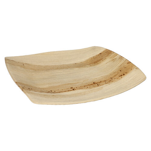 Den PAPSTAR 25 tallrik, Palmblad "pure" natur "QUADRATO" tallrik av PAPSTAR GmbH är en fyrkantig, platt, miljövänlig engångstallrik med rundade kanter, släta ytor, synliga ådringar och naturliga mörkare ränder.