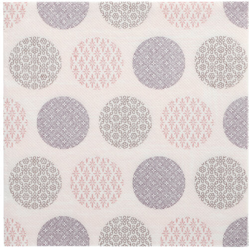 Försköna ditt bord med de 50 servetterna "ROYAL Collection" 1/4-vikning 40 x 40 cm rosa från PAPSTAR GmbH med geometriska cirklar i rosa och grått på vit gallerbakgrund - stilfulla servetter för varje tillfälle.