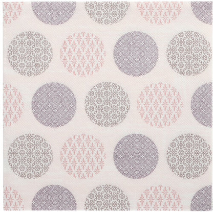 Försköna ditt bord med de 50 servetterna "ROYAL Collection" 1/4-vikning 40 x 40 cm rosa från PAPSTAR GmbH med geometriska cirklar i rosa och grått på vit gallerbakgrund - stilfulla servetter för varje tillfälle.