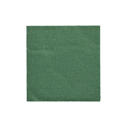 En enkel, kvadratisk PAPSTAR servett 1/4-vikning (24x24 cm) i mörkgrön från "DAILY Collection" (20 stycken) av PAPSTAR GmbH ligger i mitten på vit bakgrund.