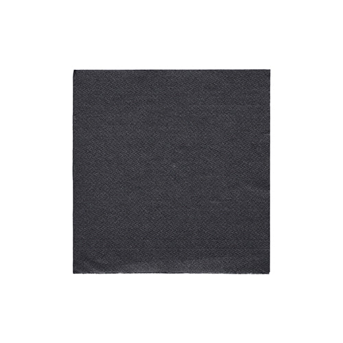 Eine PAPSTAR Serviette 1/4-Falz, 24x24 cm in Schwarz aus der "DAILY Collection" (20 Stück, Folie) von PAPSTAR GmbH liegt vor weißem Hintergrund - ideal für stilvolle Tischdekoration.