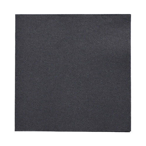 Eine schwarze, quadratische PAPSTAR 50 Servietten „DAILY Collection“ (32x32 cm, 1/4-Falz) Papierserviette der PAPSTAR GmbH ist unbenutzt auf weißem Untergrund abgebildet. Ihre glatte Oberfläche eignet sich hervorragend für eine stilvolle Tischdekoration.