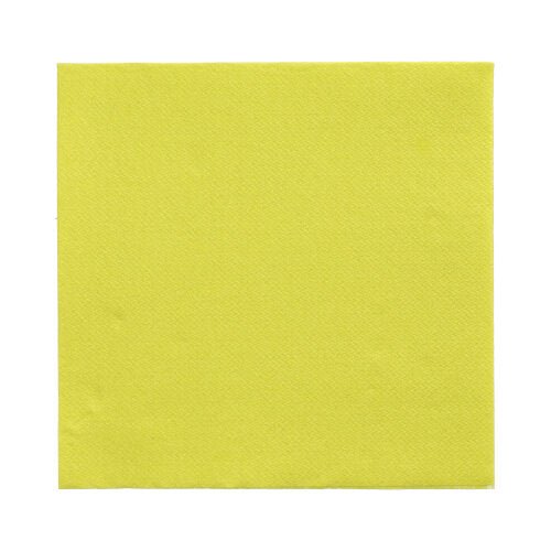 De PAPSTAR 150 servetter "DAILY Collection" 1/4-vikning (32x32 cm) från PAPSTAR GmbH är enkla gula kvadratiska pappersservetter, idealiska för daglig användning, avbildade på vit bakgrund.