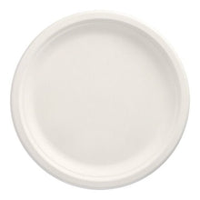 Den PAPSTAR 12 tallrikar av sockerrör "pure" (odelad) från PAPSTAR GmbH är rund, vit, med upphöjd kant, komposterbar och miljövänlig – fotograferad ovanifrån mot vit bakgrund.